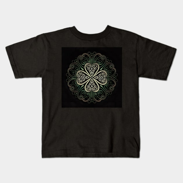 Saint Patrick's day shamrock leaf - glow in the dark filigree pattern Kids T-Shirt by UmagineArts